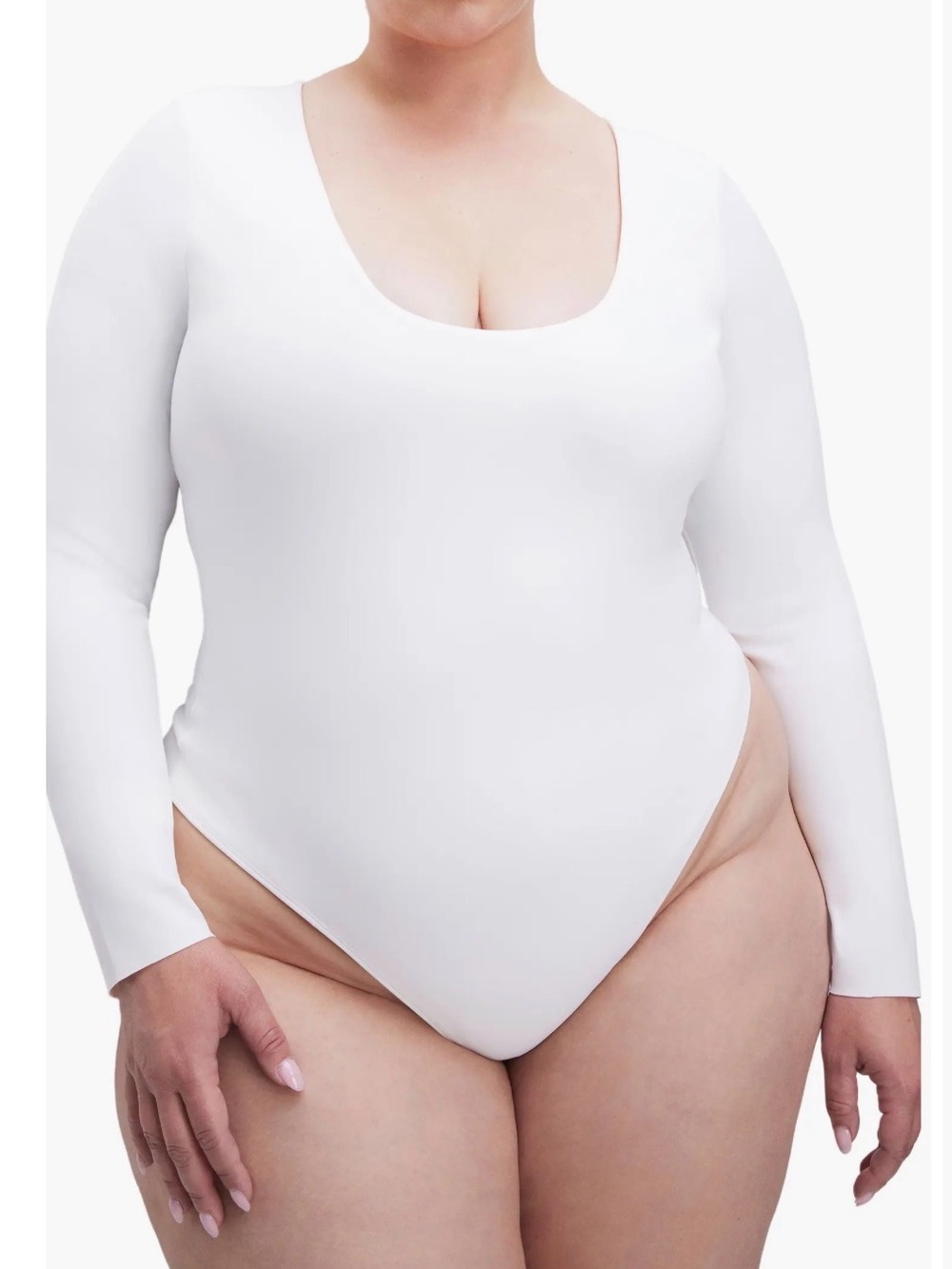 Good American Sculpting Long-Sleeve Scoop Neck Bodysuit — Ivory Size 6/fits 2-3x